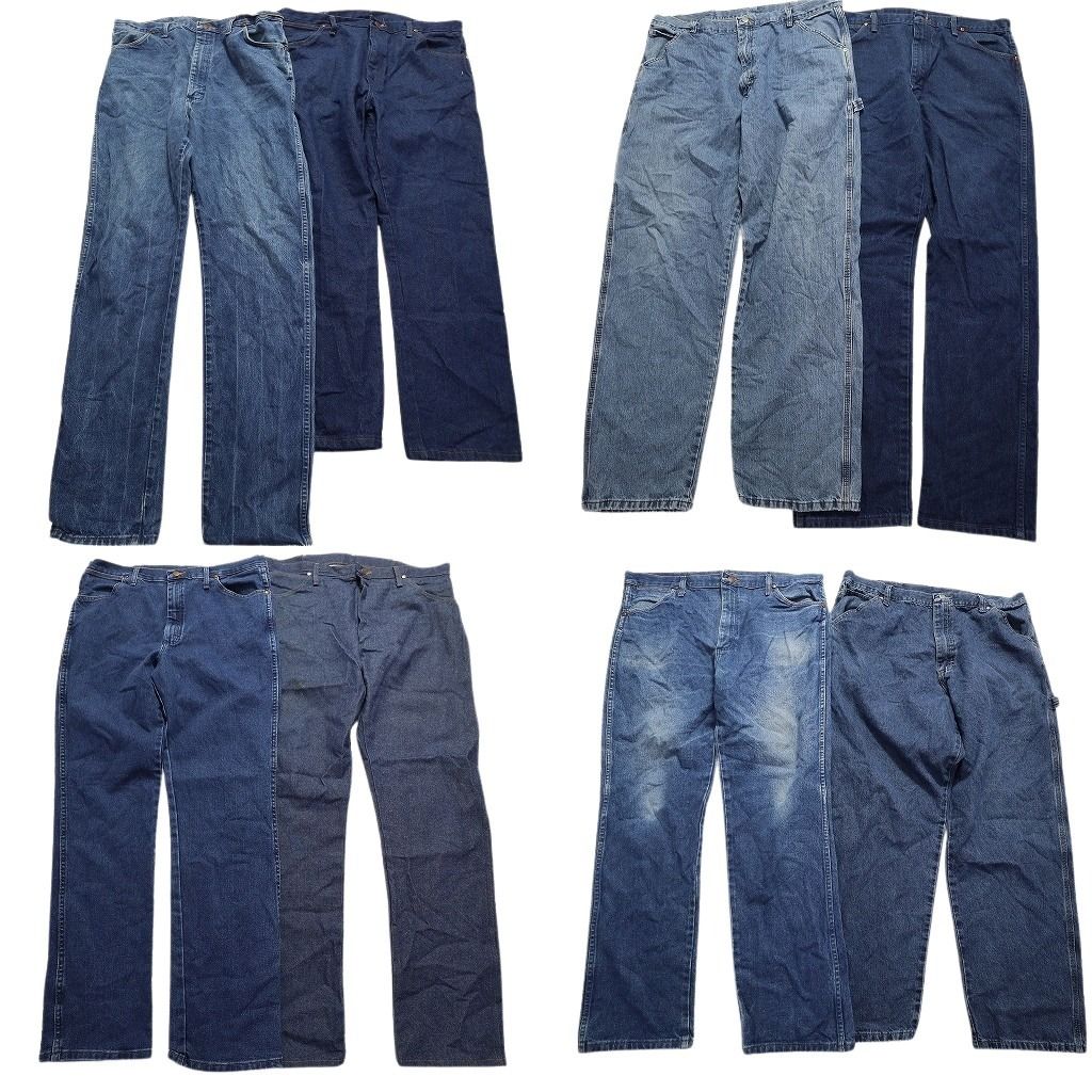 古着卸 まとめ売り Wrangler ラングラー デニム パンツ 8枚セット (メンズ 38 ) インディゴ ブルーデニム 革パッチ 濃紺 MW4777