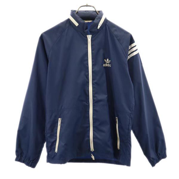 アディダス 70s 80s デサント製 ヴィンテージ トレフォイル ロゴ ナイロンジャケット S ネイビー系 adidas メンズ 【中古】  【230921】