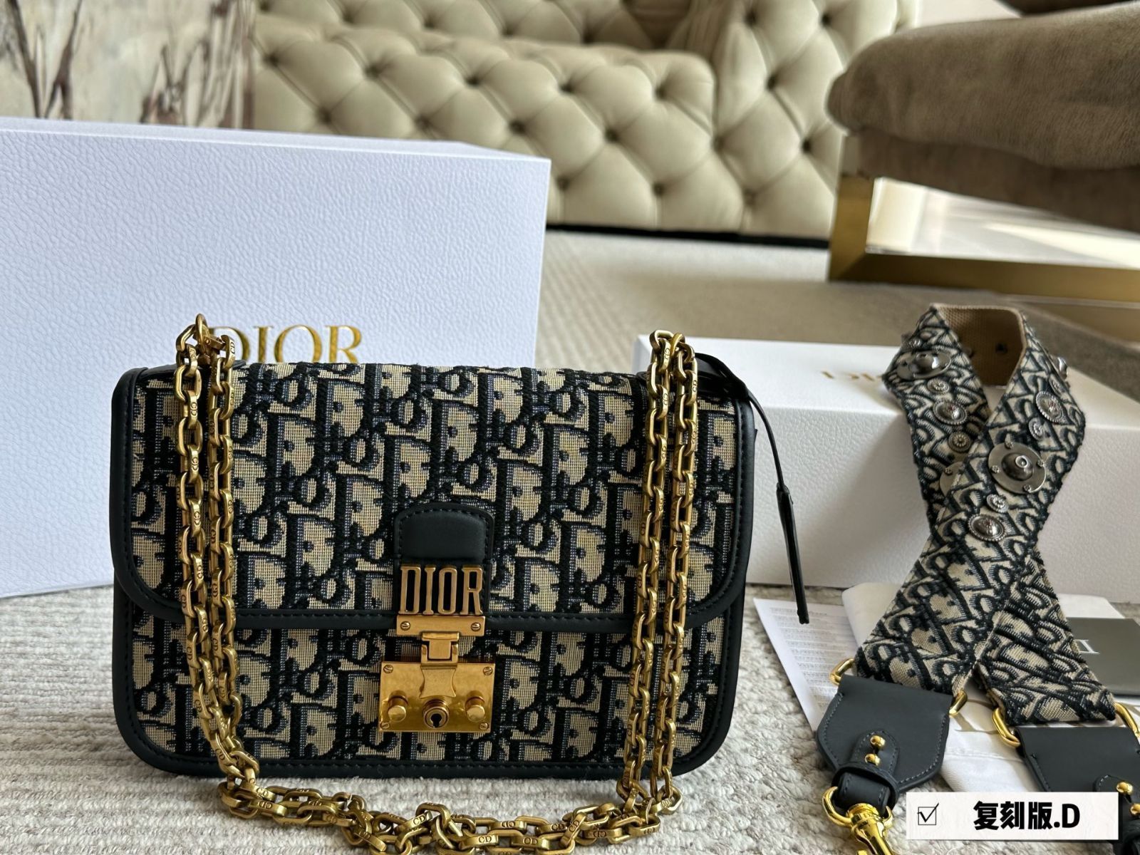 今日 Dior Addict Oblique Shoulder Strap Upgraded Messenger Bag チェーン ショルダーストラップ アップグレード版-MM輸入