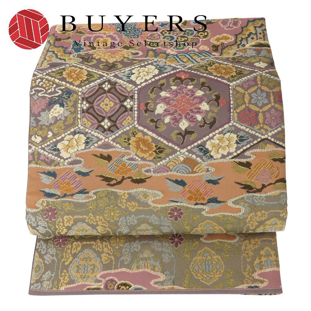 袋帯 正絹 金銀糸除く ブラウン 草花柄 鳳凰柄 和装 呉服 和服 きもの レディース 女性