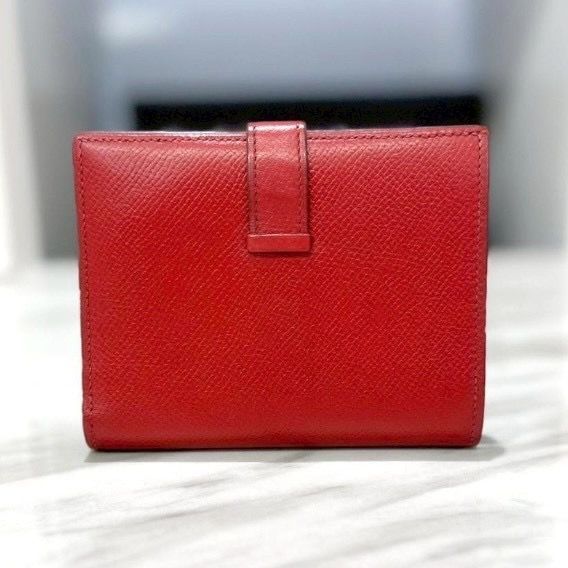エルメス ベアン コンパクト 赤 エプソン 折り財布 □J刻印