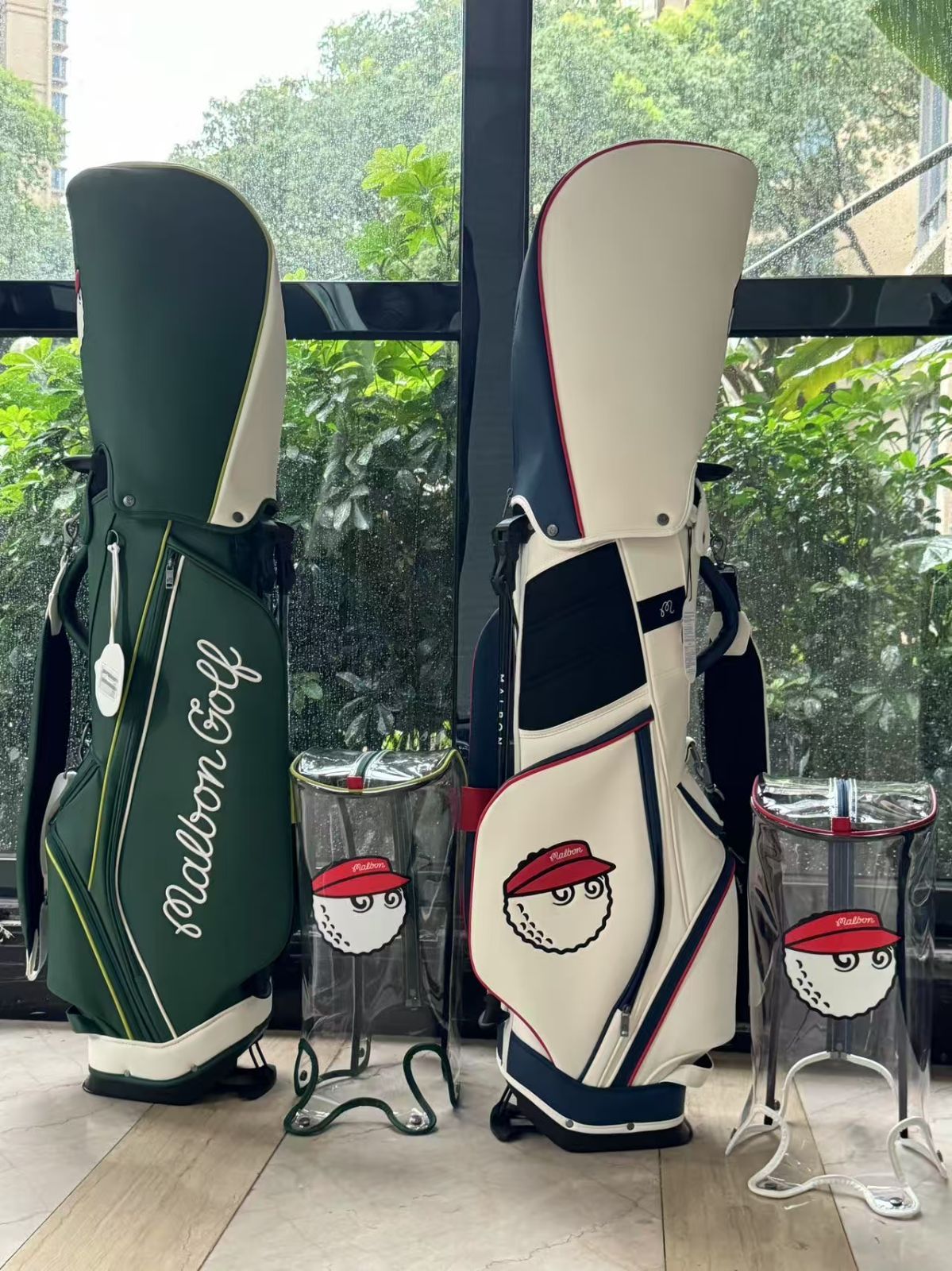 MALBON GOLF キャディバッグ スタンド ゴルフバッグ グリーン ホワイト