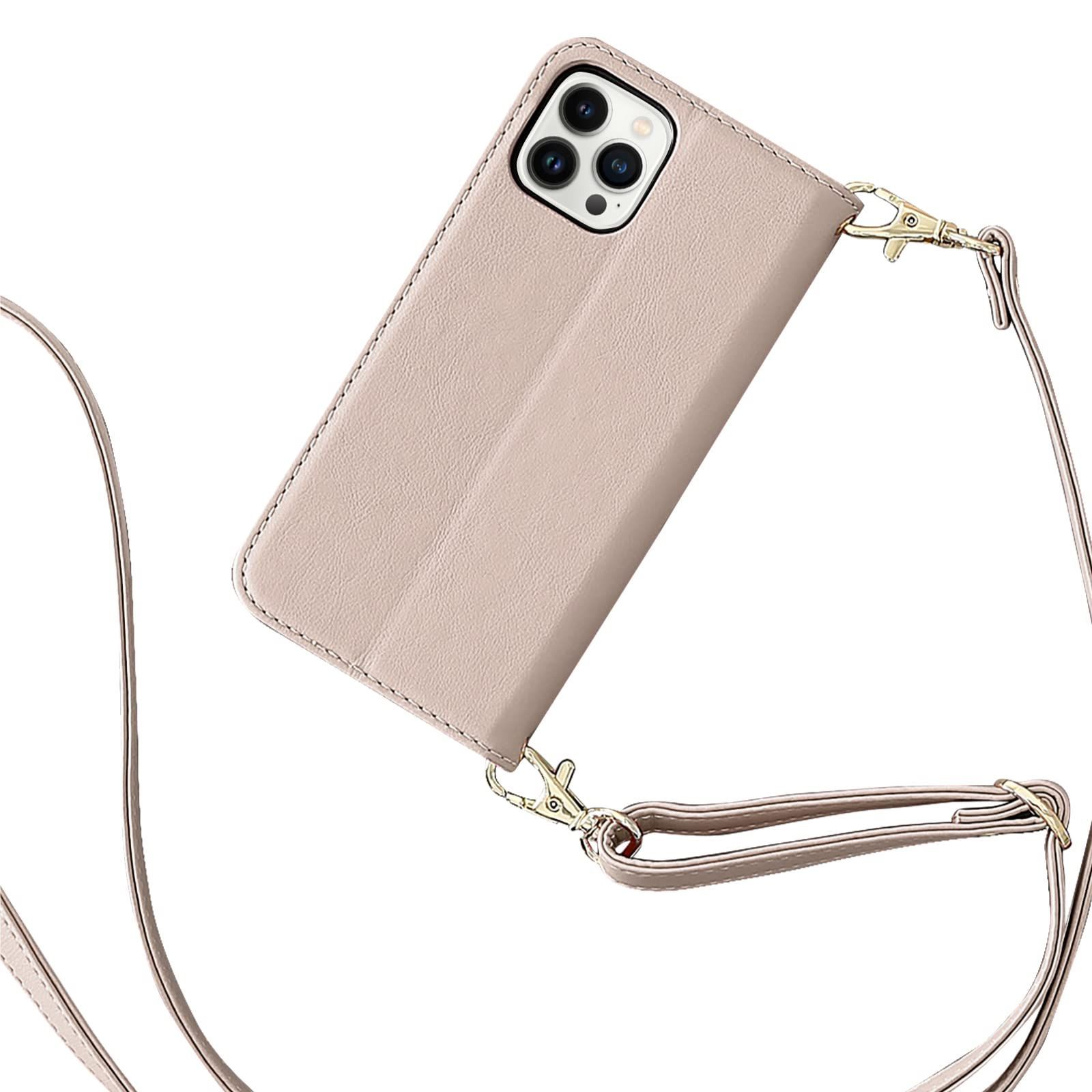 【数量限定】ストラップ ケース セット くすみカラー ショルダー PUレザー ピンクベージュ iphone13Proケース 手帳型 iPhone13pro iphone13Pro ケース HanaRo 携帯ケース