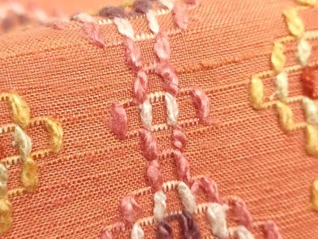 平和屋着物□極上 本場琉球 読谷山花織 紬地 九寸名古屋帯 紬地 黄丹色