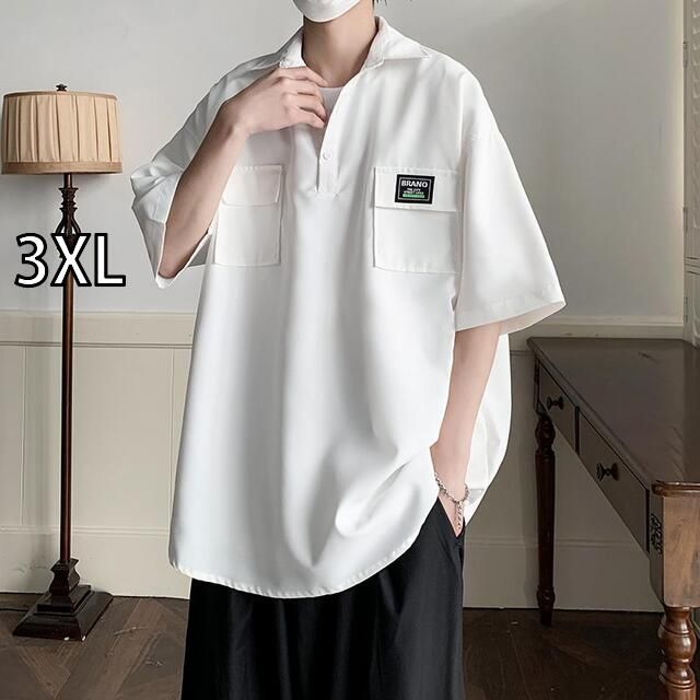 [3XL]メンズ ファッション 服 男性用 オシャレ シンプル 大人 かっこいい 大きいサイズ ストリート 紳士服 ダブル ポケット 白 半袖 シャツ 夏 無地 ワークジャケット