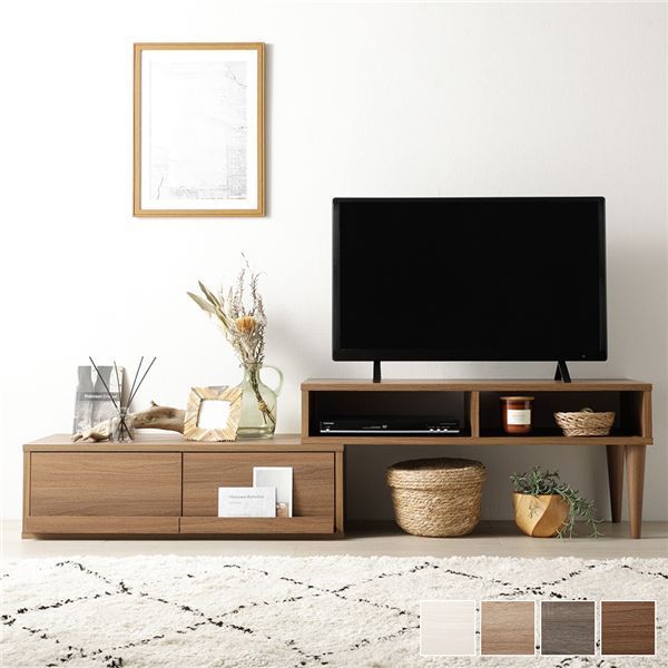 伸縮テレビボード 引き出しタイプ 90cm幅 ブラウン ローボード コーナータイプ テレビ台 TVボード 組立品