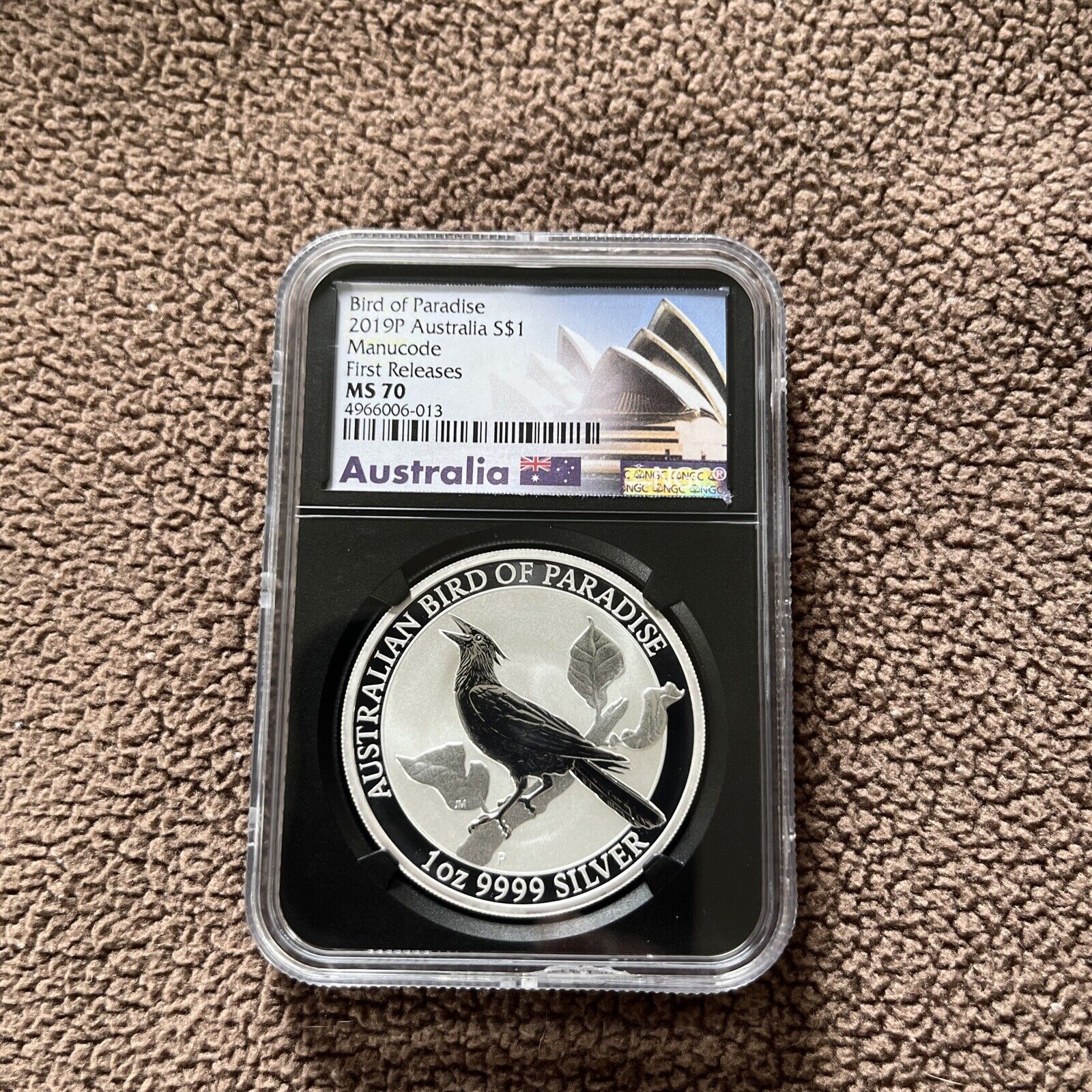2019-P MS70 Atralia S$1 Bird of Paradise Manucode RARE LABEL A Top Pop Coin