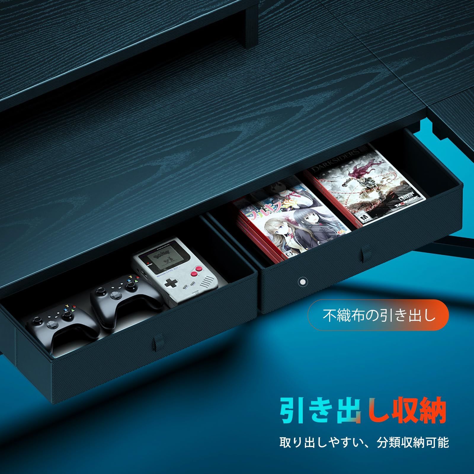 数量 ゲーミングデスク125cm x 125cm l字デスク pcデスク収納袋付き学習机 作業机引き出し付きデスク L字型 YeTom PC 勉強机 作業 在宅勤務 黑い