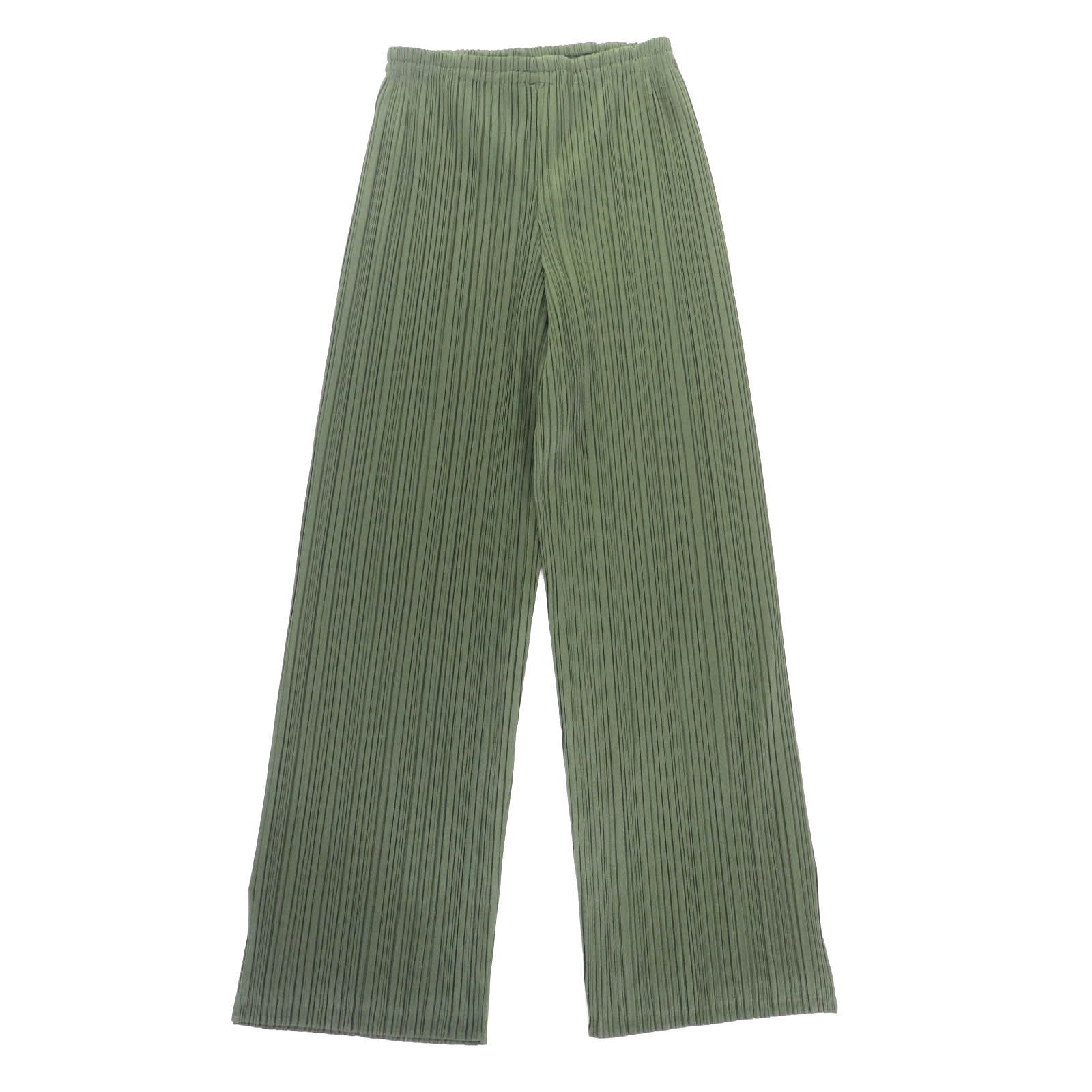 PLEATS PLEASE プリーツプリーズ イッセイミヤケ PP64-JF424 サイドスリット プリーツ パンツ カーキ 2 日本製 正規品 レディース