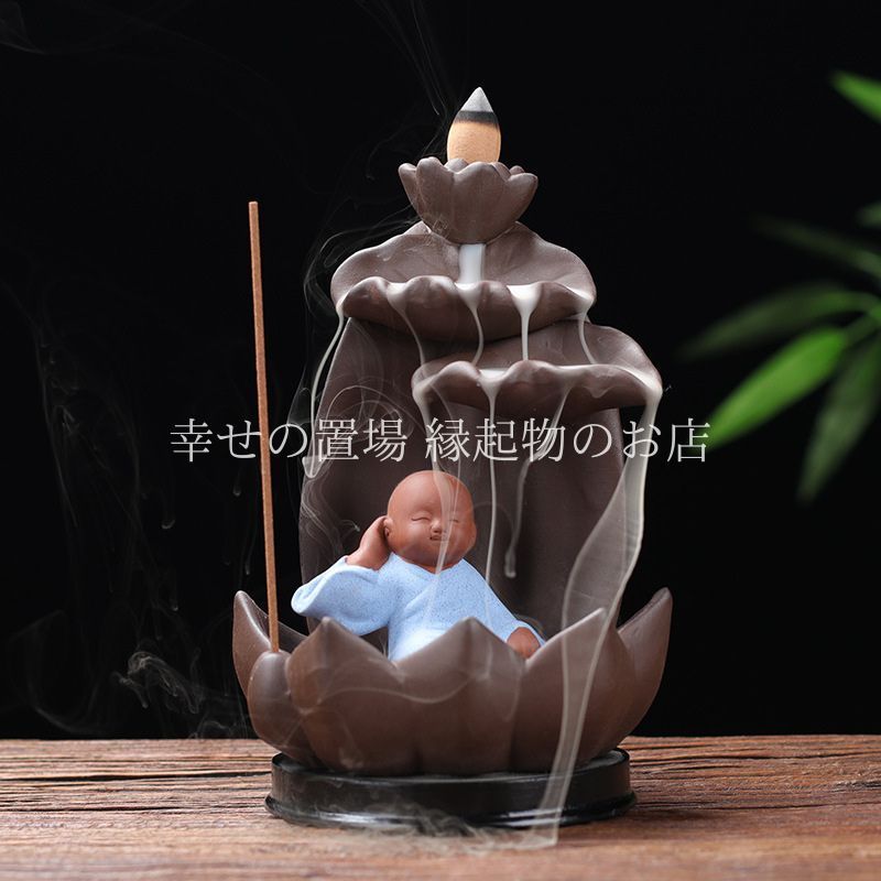 禅の意  加護を平安を保つ    陶磁器  仏手蓮の花香炉 蓮の花 香炉 11.5cm仏具 青磁 金蓮 線香立て 陶器 仏壇 新品未