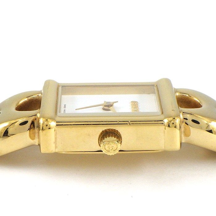 グッチ GUCCI 腕時計 チェンジベルト 1800L レクタンギュラー ホワイト文字盤 GP ブラック レザーベルト クオーツアナログ