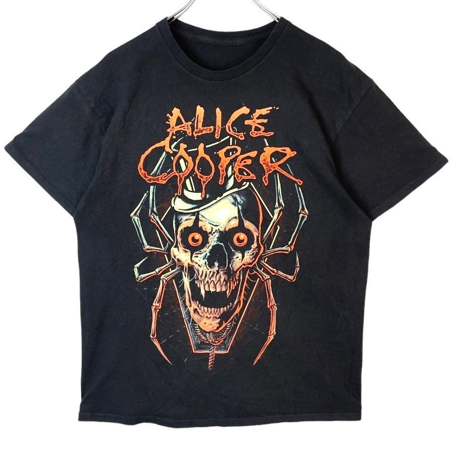 アリス・クーパーAlice CooperアーティストTシャツミュージシャンTミュージックTロックT大判プリントデカプリント骸骨スパイダー蜘蛛ブラックフェード黒オレンジ白ホワイトvintageヴィンテー