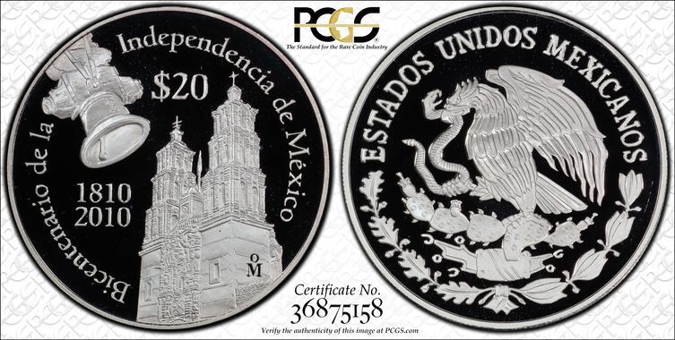 2010-Mo PCGS PR69 DCAM | MEXICO - Parish of Dolores - 20 Peso Coin