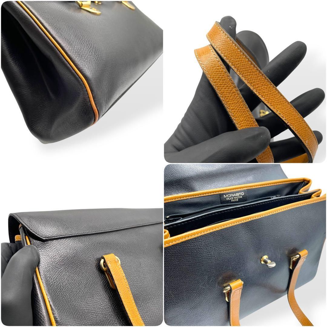 美品 MORABITO モラビト 本革 ハンドバッグ ターンロック