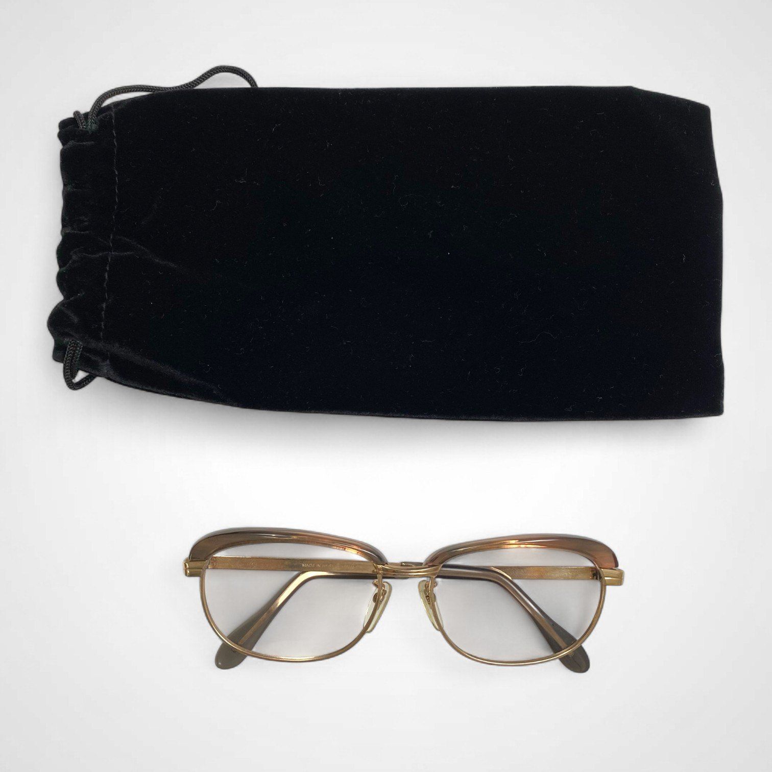 EURO VINTAGE 西ドイツ製 ヴィンテージ メガネ アイブロウ K10GF ブラウン ゴールド レンズ無