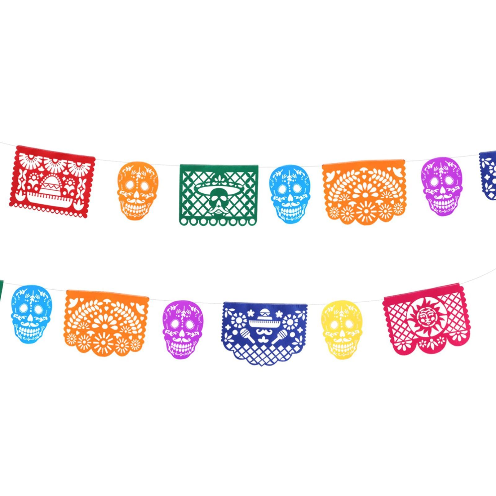 メキシカンパーティーバナー Picado デッド 1本セット 花輪 papel ホオジロ ぶら下げ 死者の日 バェルト 装飾 メキシコ フェスティバル Frcolor 装飾 ハロウィン