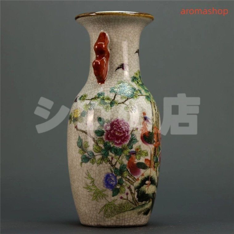 高品質 官窯焼き 粉彩描金 花鳥柄 花瓶 磁器 景徳鎮 置物 中国