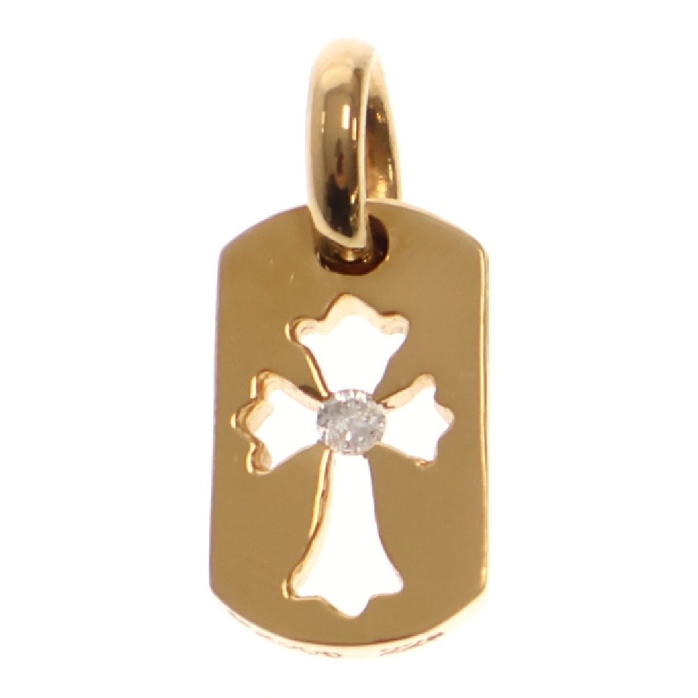 CHROME HEARTS (クロムハーツ) 22K DT TNY CO CRS 1DIA タイニーカットアウトクロスドッグタグ 1ダイヤ チャーム ゴールドネックレストップ