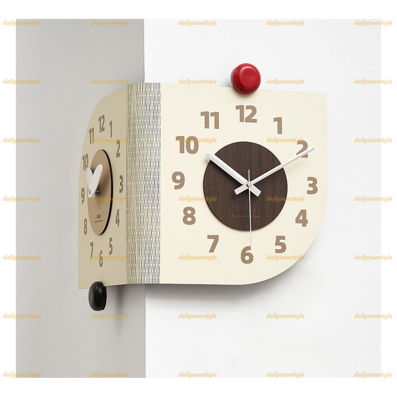 コーナー両面時計 ハンドメード 木製両面壁掛け時計 おしゃれ  北欧インテリア chiekoubou2_b081f87lv1