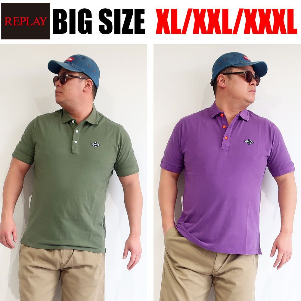 REPLAY リプレイ ポロシャツ メンズ 大きいサイズ Tシャツ ブランド 半袖 国内正規品 XL XXL XXXL 2L 3L 4L カーキ パープル イエロー オリーブ 正規代理店商品  カットソー 大人 30代 40代 50代 M3070A.22696 REPLAY リプレイ ポロシャツ メンズ 大きいサイズ Tシャツ ブランド