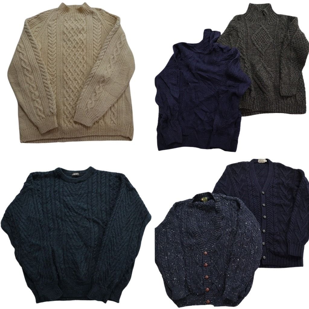 古着卸 まとめ売り アランニット/フィッシャーマンニット 6枚セット (メンズ XL /2XL ) カーディガン タートルネック 中古 古着 MY3485