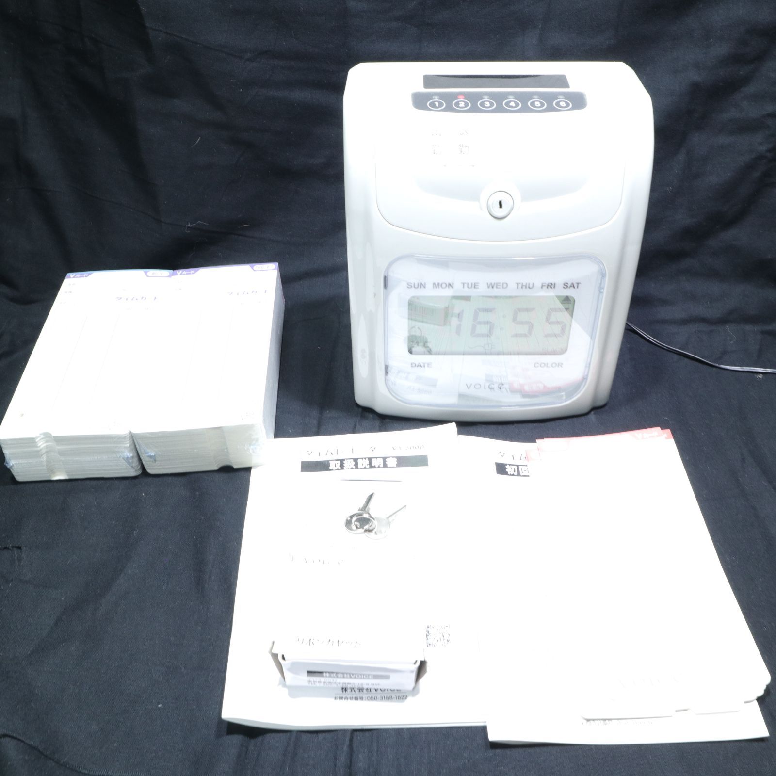 動作 済|現状渡し VOICE|ボイス 自動集計機能付き電子タイムレコーダー VT-2000 タイムカード200枚＆交換用インクリボン付