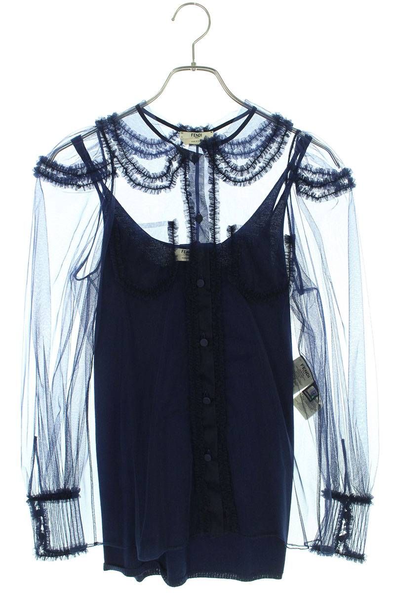 フェンディ FS7328 AC6Q ラウンドカラーインナー付きチュールブラウス  