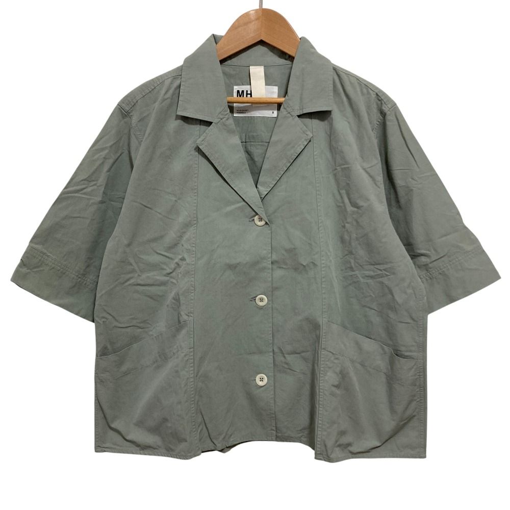 美品 24SS MHL. エムエイチエル マーガレットハウエル WASHED COTTON SHIRTING 五分袖 オープンカラー シャツ 2 ライトグレー レディース 古着 中古 MHL. 美品 24SS エムエイチエル マーガレットハウエル WASHED