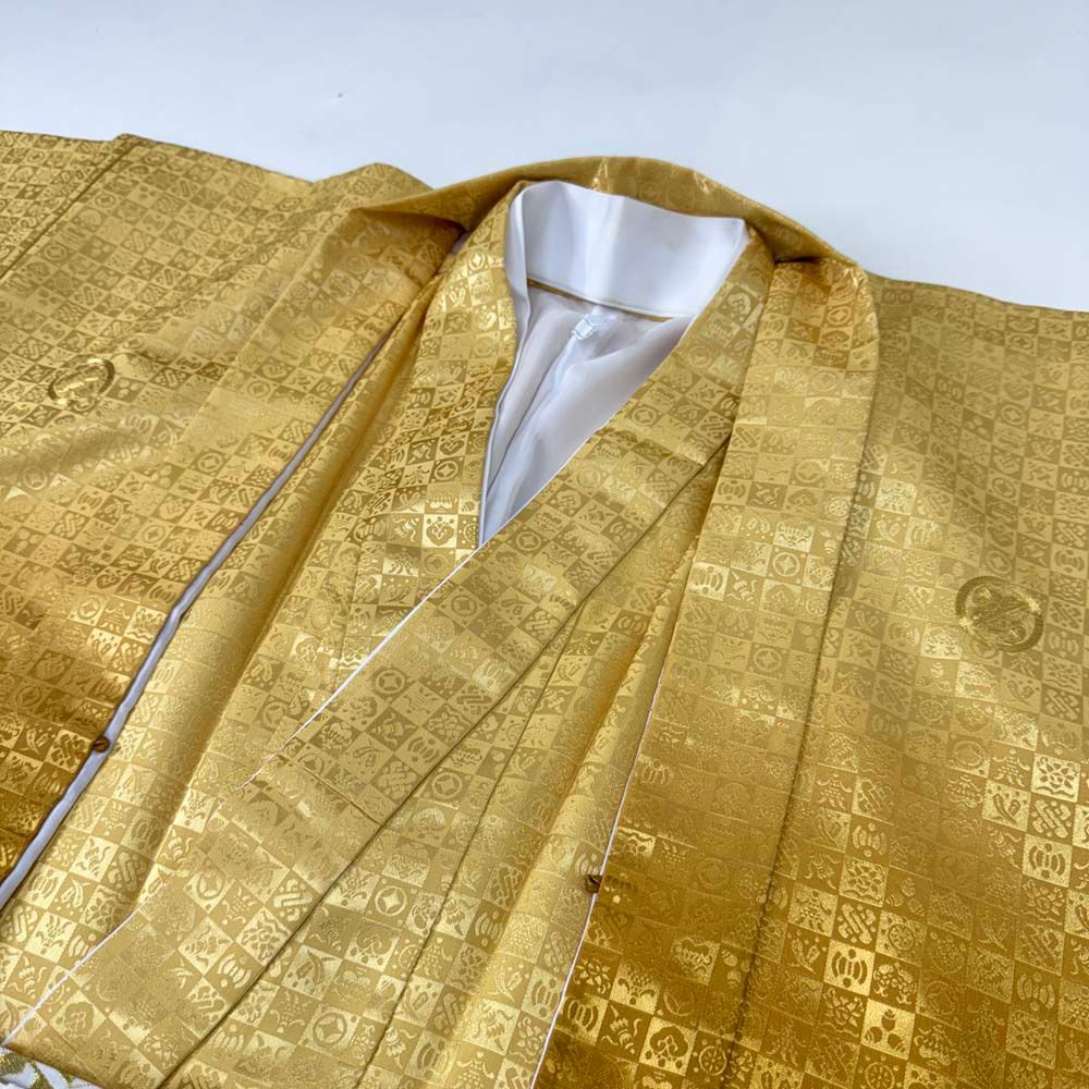 紋付袴 3点セット 着物 羽織 袴 長着 成人式袴 裄73.3cm 袴90.5cm L-2L 黄色 黒 五つ紋 4806