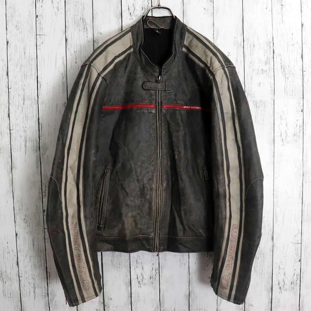 ユーロ古着 polo レーシングライダースジャケット アームロゴ バック