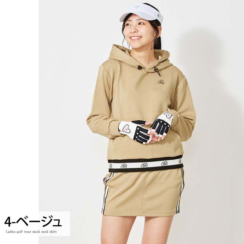 ゴルフウェア レディース 上下セットアップ gs GOLF スウェットジャージ フーディーパーカー スカート リブロゴライン切替 おしゃれ かわいい 韓国系 秋冬 春夏 ブランド 4-ベージュ