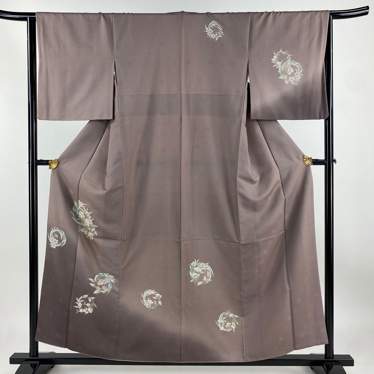 正絹　夏物　小紋　絽　枝花文　銀彩　逸品　身丈154　裄65 小紋 身丈160cm 裄丈66cm M 袷 花束 金銀彩 ぼかし 灰色 正絹 秀