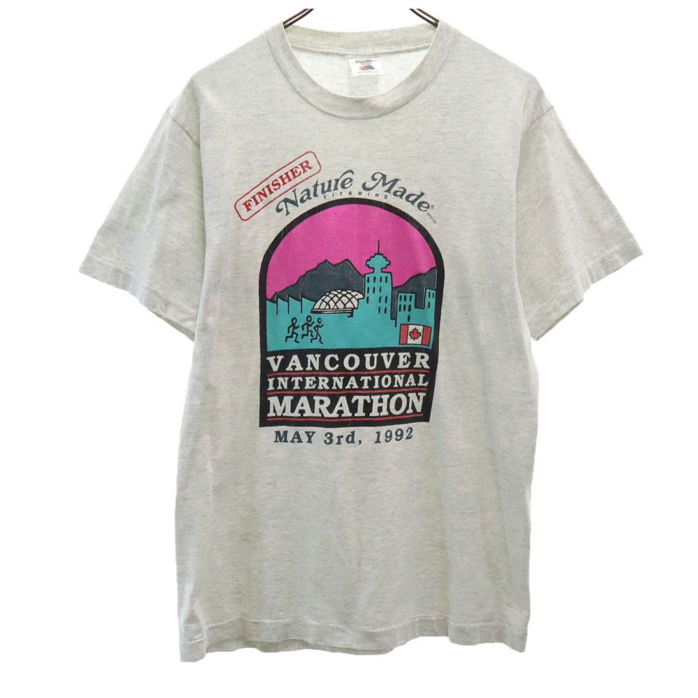 フルーツオブザルーム 90s カナダ製 半袖 シングルステッチ オールド Tシャツ M ライトグレー FRUIT OF THE LOOM マラソン メンズ