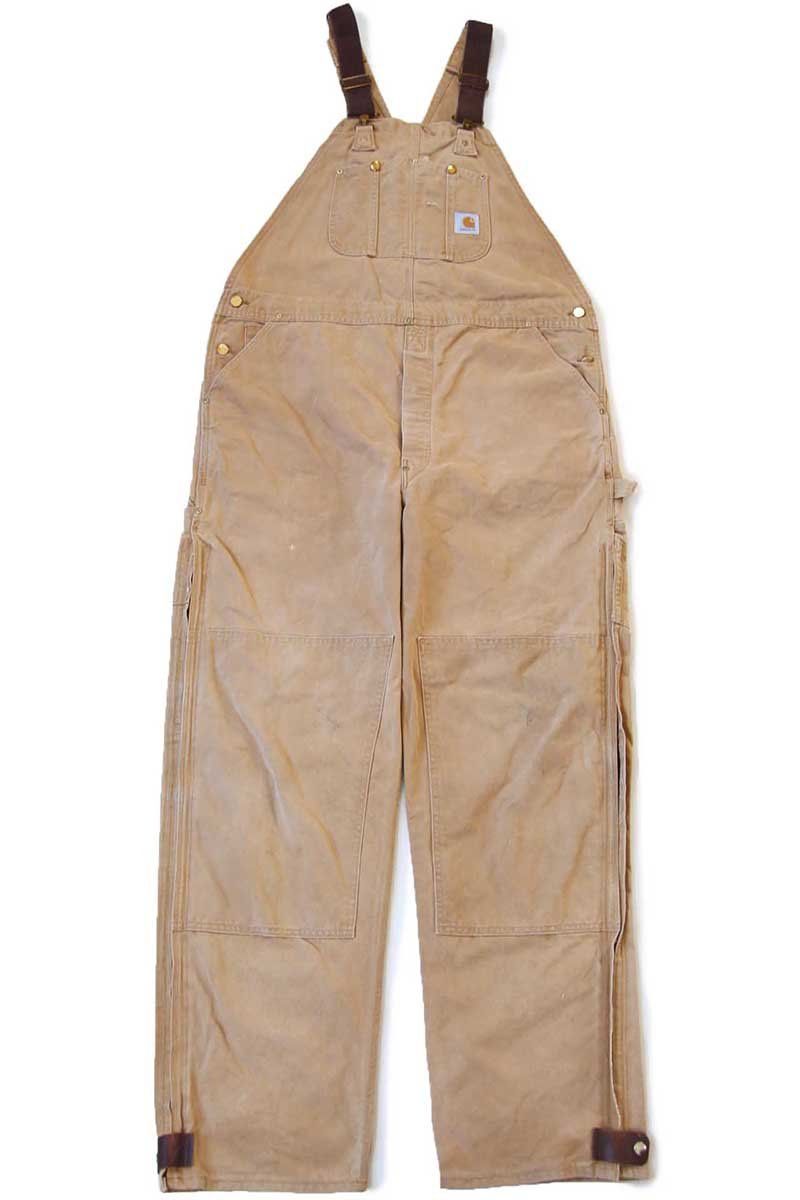 90s carharttカーハート ダブルニー ダック地 オーバーオール カスタム 茶 W44 L34 オールド ペインター パンツ ビッグサイズ
