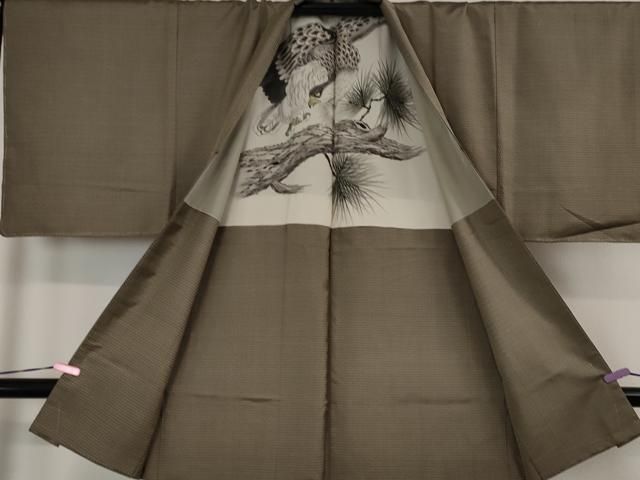 平和屋本店□極上 男性 お召 アンサンブル キングサイズ 羽裏・鷹 逸品