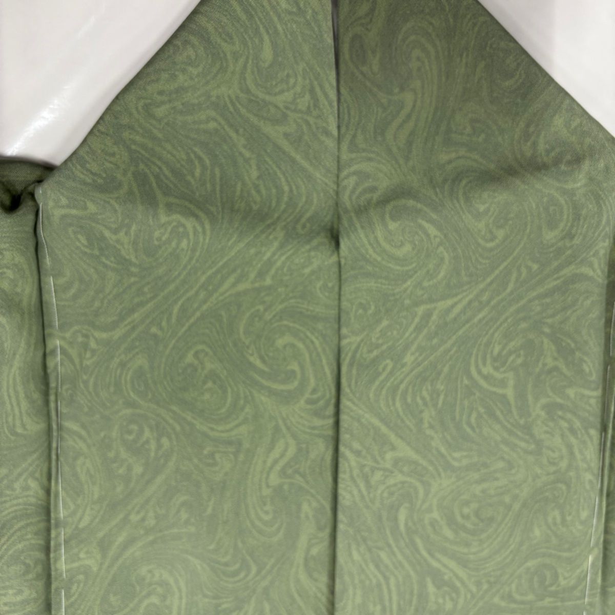 小紋 身丈169cm 裄丈69.5cm L 袷 墨流し 灰緑 正絹 美品 名品 【】