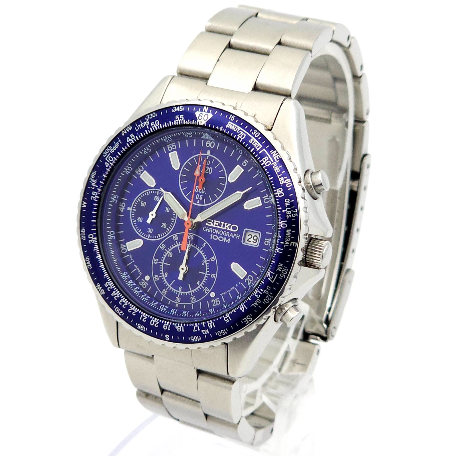 SEIKO セイコー クロノグラフ 7T92-0CF0 QZ 動作品 青 - メルカリ