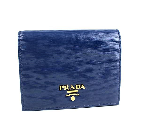 プラダ 二つ折り財布 ブルー PRADA 1MV204 ミニ財布 新品同様 美品 
