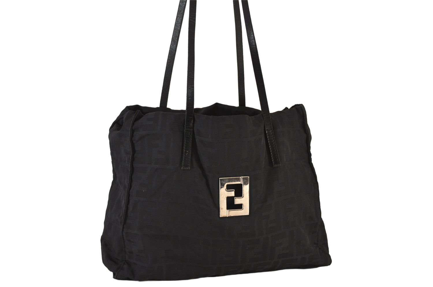 FENDI フェンディ ナイロン レザー トートバッグ ブラック 大容量 16-B 