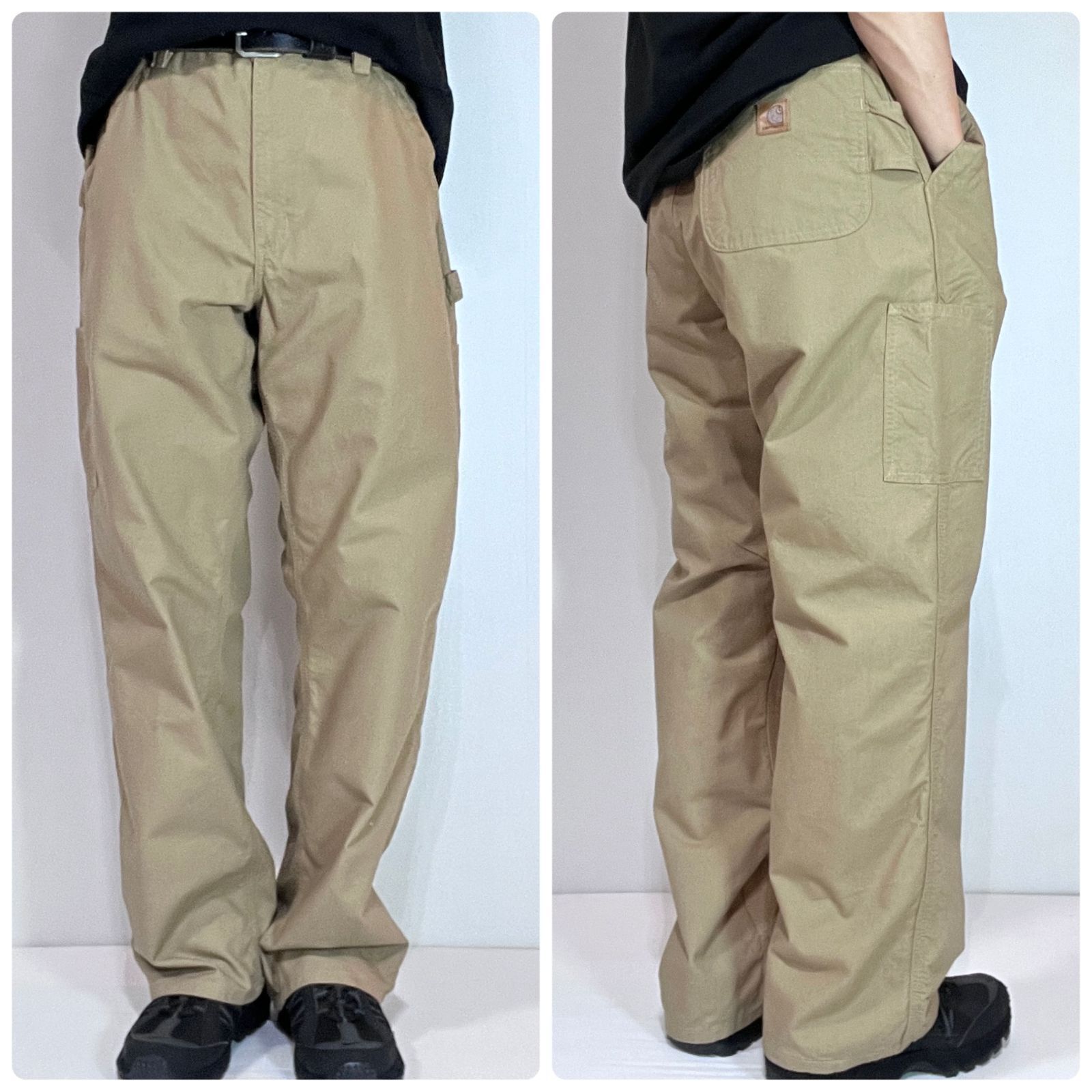超美品 Carhartt カーハート W36 L32 ダークカーキ ベージュ レザー 