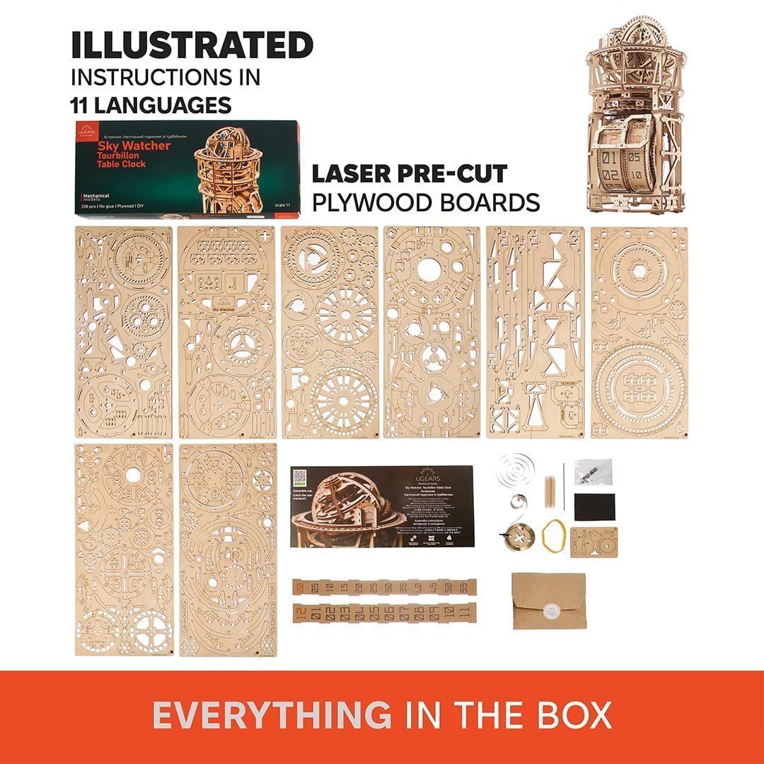Ugears Skywatcher Tourbillon Table Clock 70162 Sky Watcher Tourbillon Table Clock Wooden Toy 3D Puzzle STEELWINDOWSANDDOORS_COM