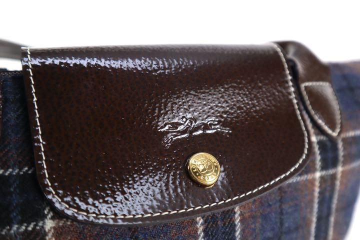 美品 LONCHAMP ミニ トートバッグ ハンドバッグ ウール ロゴ ワッペン