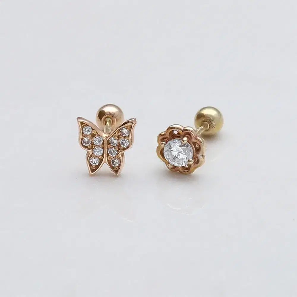 14k 18k 蝶々 キュービック ポイント ピアス