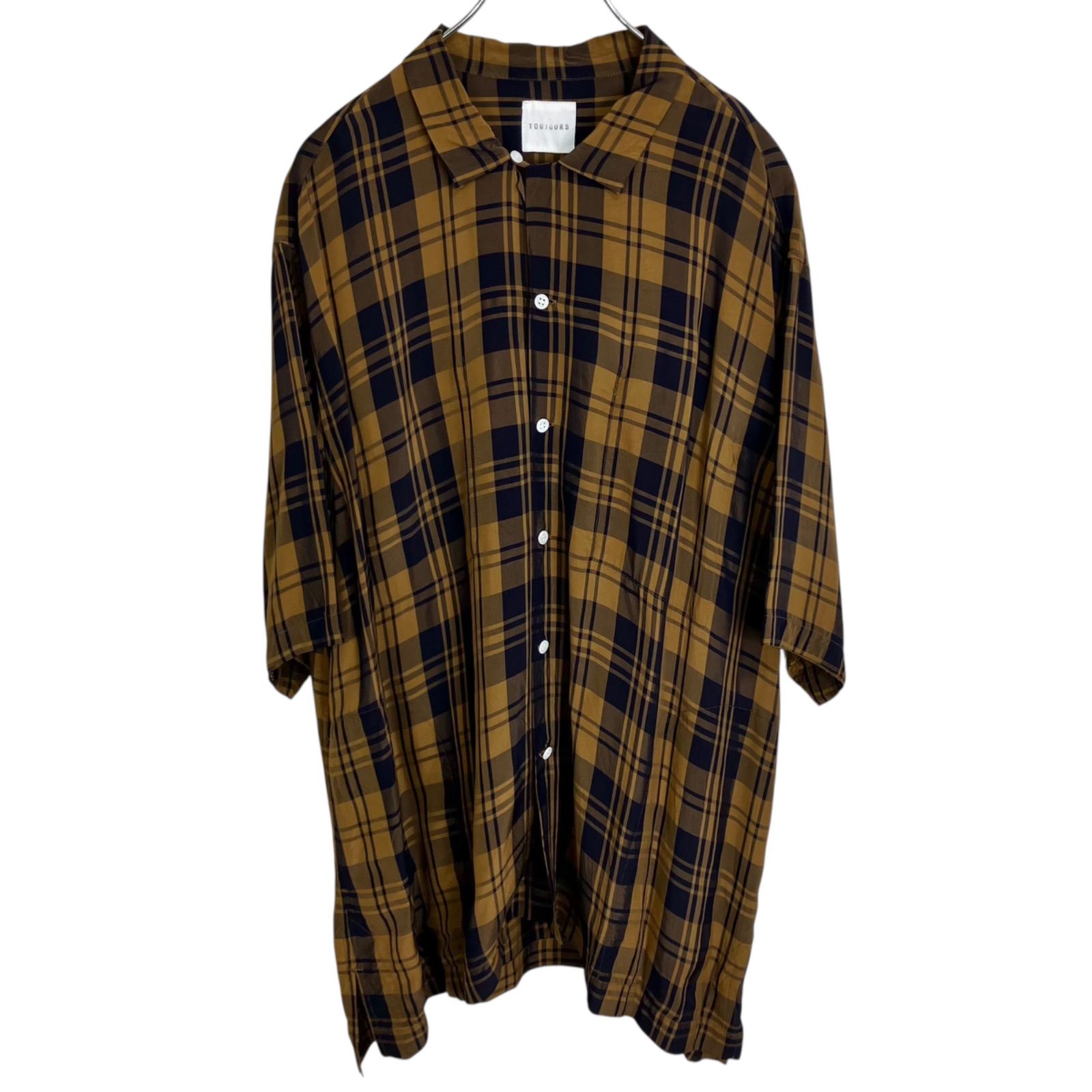 TOUJOURS チェック ビッグ ショートスリーブ シャツ 2 ブラック ブラウン 黒 トゥジュー 半袖 五分袖