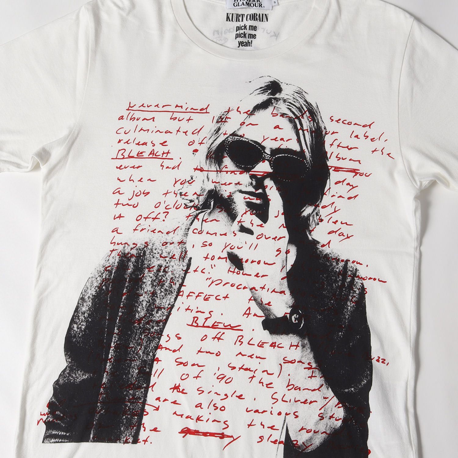 HYSTERIC GLAMOUR ヒステリックグラマー Tシャツ サイズ:S KURT COBAIN フォト プリント クルーネック 半袖 Tシャツ  カートコバーン ホワイト 白 日本製 トップス カットソー