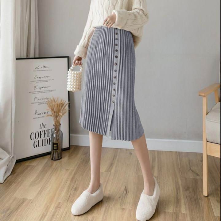 【キャメル】プリーツスカート ミディ丈 レディース フロントボタン ひざ下 タイトスカート Cookie Chocolate ⁄ ミディアム丈フロントボタンスカート11-119389