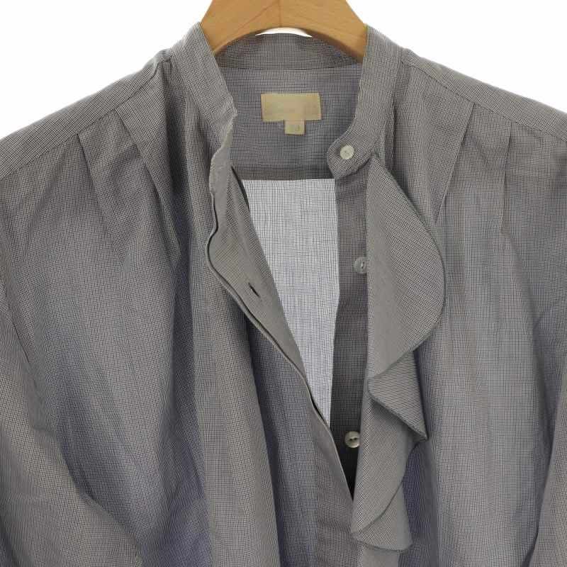 未使用級☆Drawer ドゥロワー スタンドフリルシャツ コットン チェック M ドゥロワー Drawer コットンチェックスタンドフリルシャツ