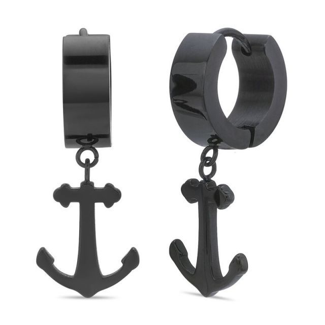 送料無料 リンクス メンズ ピアス イヤリング アクセサリー Men s LYNX Ion Plated Stainless Steel Anchor Hoop Earrings Black