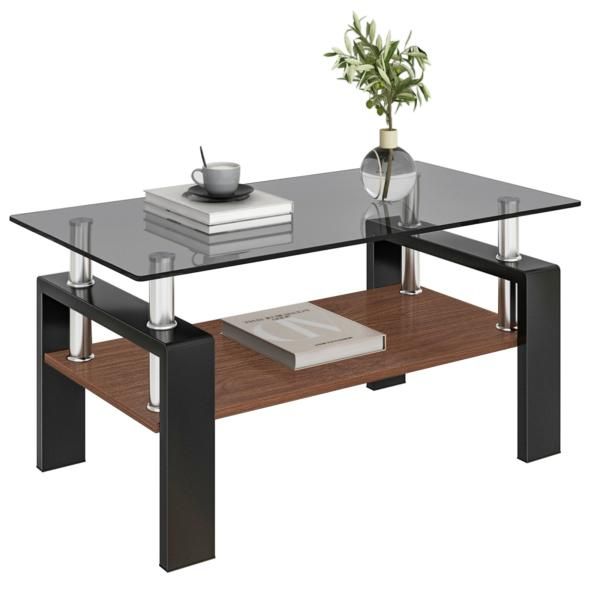 センターテーブル ガラステーブル リビングテーブル 100kg耐荷 棚付き 強化ガラス天板 MDF収納棚 アイアン おしゃれ モダン リビング ガラステーブル 爆買 MARWIL-DEMENAGEMENTS_CH