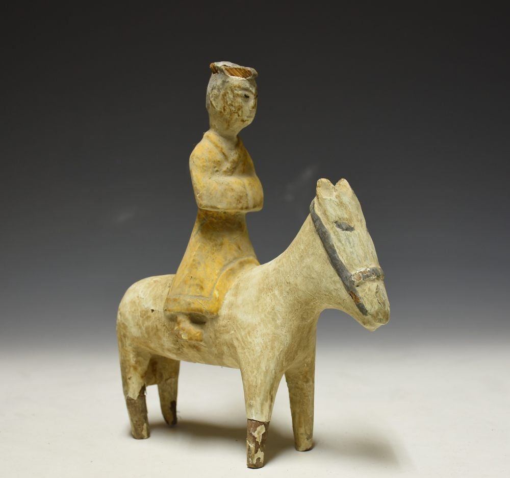 蔵A5131a 朝鮮古美術 木彫彩色馬上人物像 李朝時代